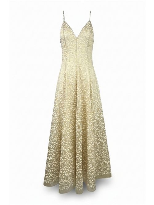 abito donna in chiffon ricamato beige e bianco Milva Mi | 9340ORO